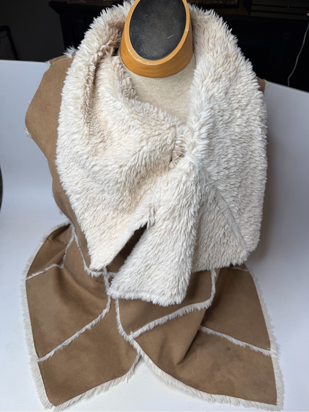 Xhilaration Reversible Sherpa Cape in Cream and Tan Suede